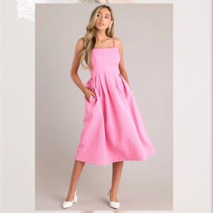 Pink Midi Dress with Pockets